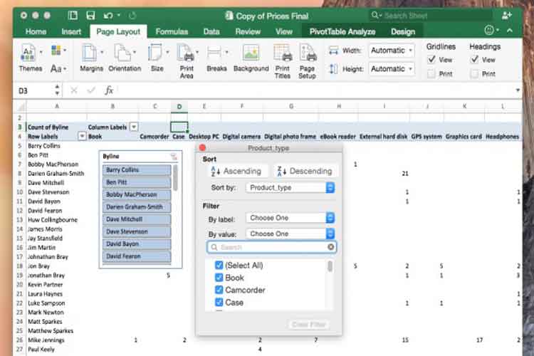 excel 2016 for mac cell name